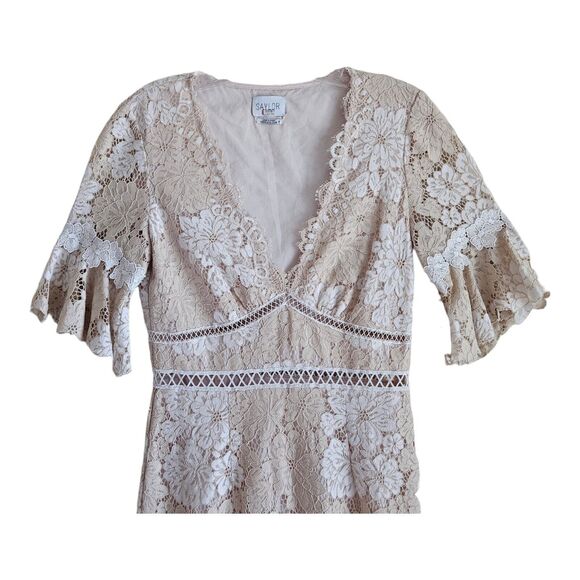 SAYLOR Women’s S Maggy Dress Ivory Beige Floral Lace Bridal Shower Wedding Lined - Picture 2 of 10